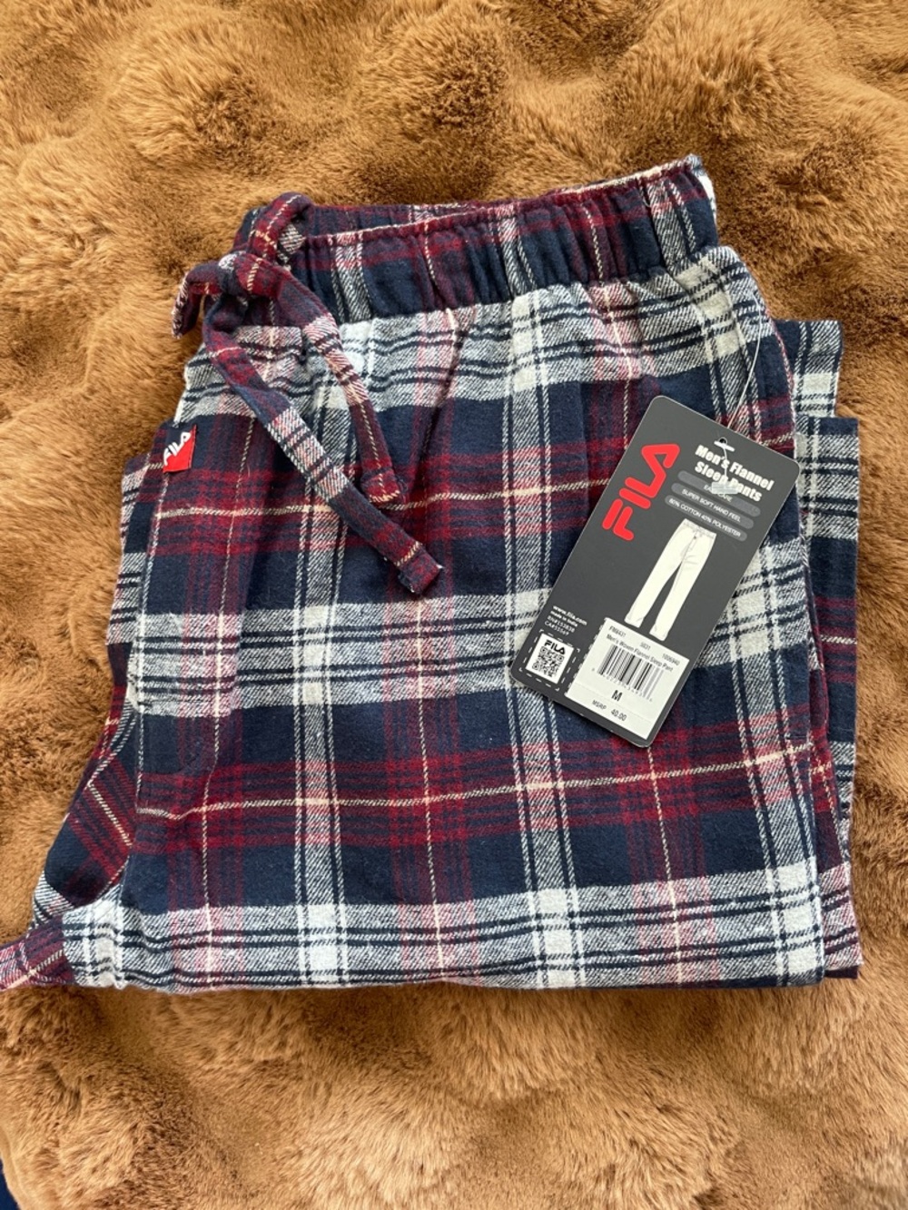 Fila Men's Plaid Flannel Lounge Pants Red & Navy Size M